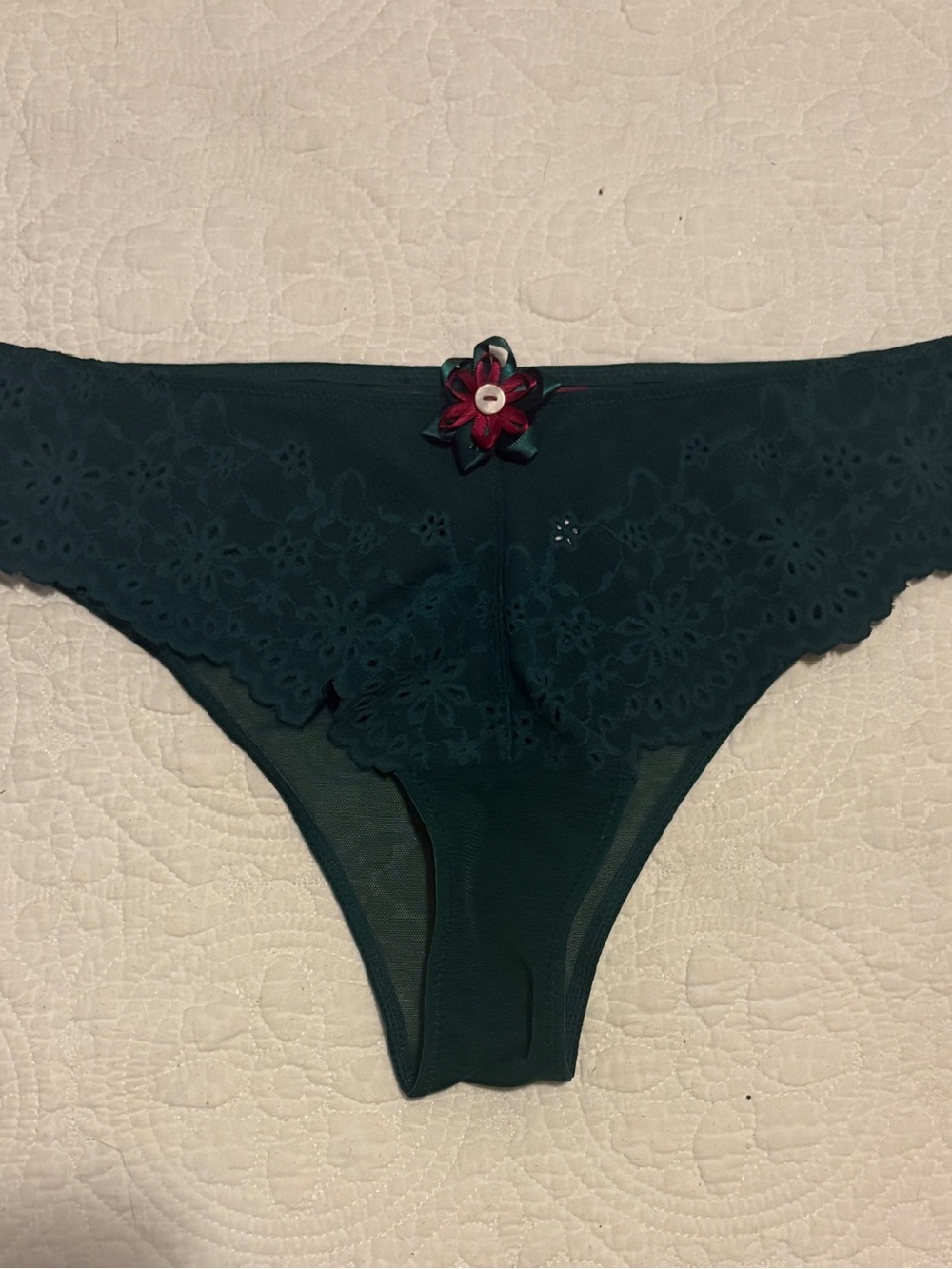Adore Me Teal Lace Bikini Panty with Floral Ribbon Accent